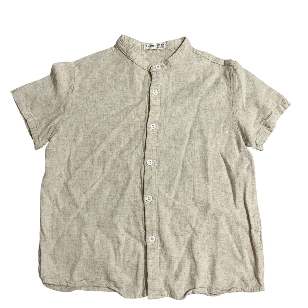 SHEIN Boys Short Sleeves button-front closure Shirt For 10 Yrs Old Beige